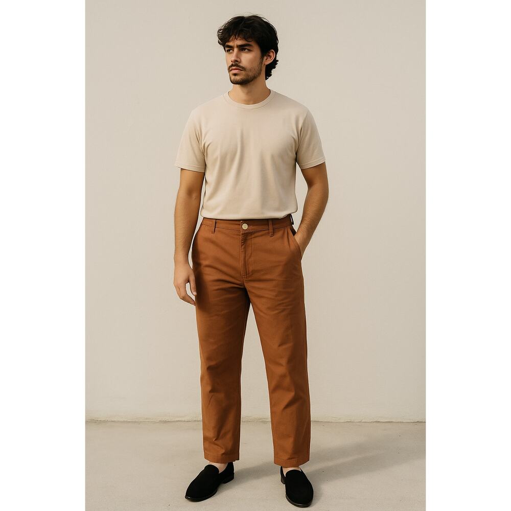 Esby Chino Pants Mens 34 Rust Clay Orange Preppy Slow Fashion‎ Minimalist FLAW